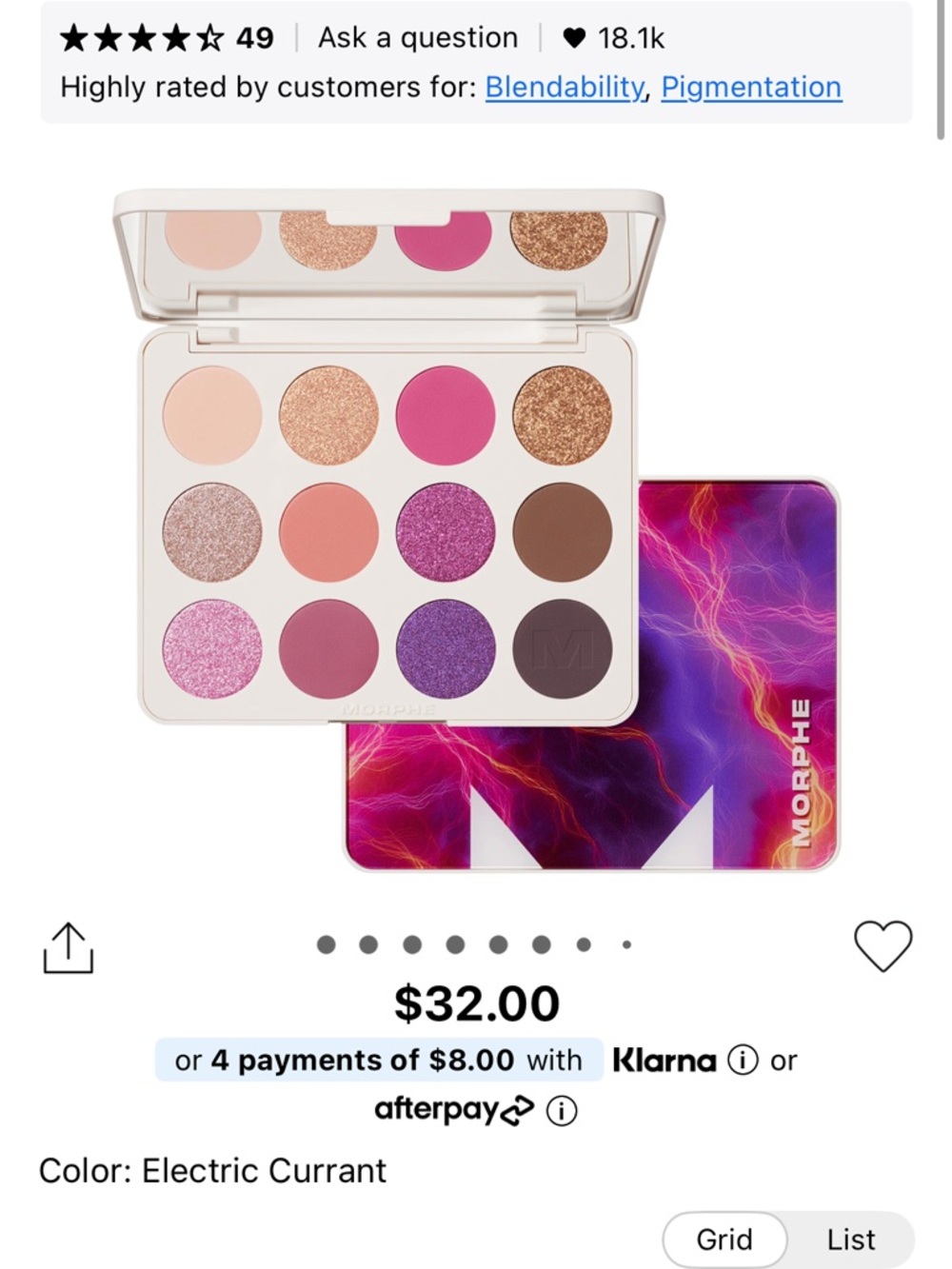 Morphe Electric Currant Eyeshadow Palette - Pink, Purple & Gold Shades